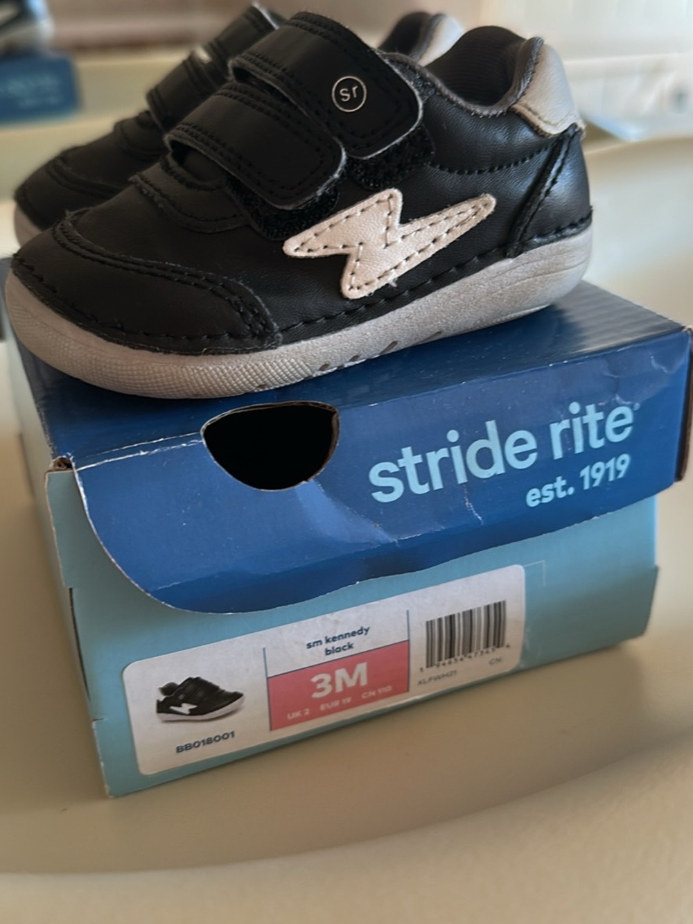 Stride Rite Black and White Lightning Hook-and-Loop Toddler Sneakers